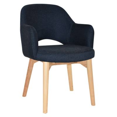 Albury Commercial Grade Gravity Fabric Dining Armchair, Timber Leg, Navy / Natural