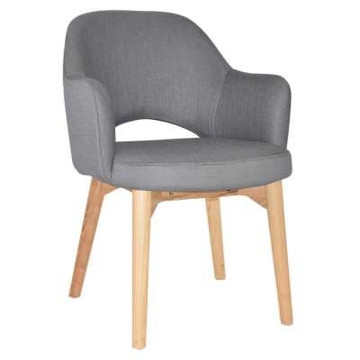 Albury Commercial Grade Gravity Fabric Dining Armchair, Timber Leg, Steel / Natural
