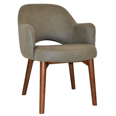 Albury Commercial Grade Pelle / Benito Fabric Dining Armchair, Timber Leg, Sage / Light Walnut