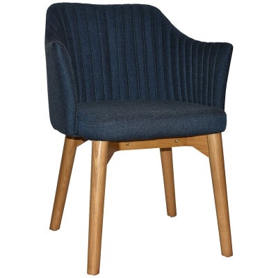 Coogee Commercial Grade Gravity Fabric Dining Armchair, Timber Leg, Navy / Light Oak