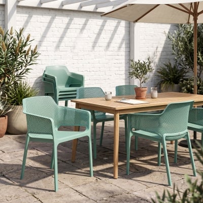 Net Italian Made Commercial Grade Stackable Indoor / Outdoor Dining Armchair, Mint