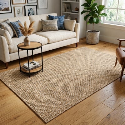 Bali No.1149 Handwoven Jute & Cotton Rug, 80x150cm, Natural