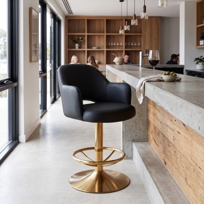 Albury Commercial Grade Vinyl Gaming Stool, Black / Brass