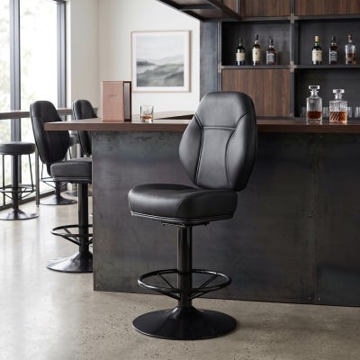 Cairo Commercial Grade Vinyl Gaming Stool, Disc Base, Black / Black