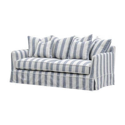 Noosa Fabric Slipcover Sofa Bed with Memory Foam Mattress, 2 Seater / King Single, Sky Blue Stripe
