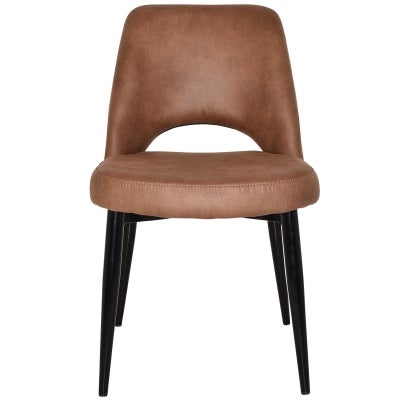 Albury Commercial Grade Eastwood Fabric Dining Chair, Metal Leg, Tan / Black