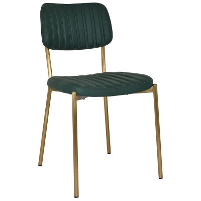 Kansas Commercial Grade Vinyl & Stainess Steel Dining Chair, Forest Green / Brass