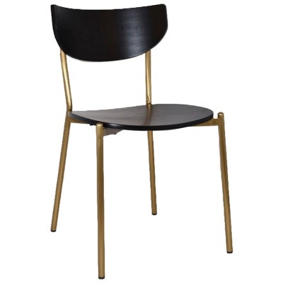 Marco Commercial Grade Stainess Steel Dining Chair, Timber Seat, Black / Brass