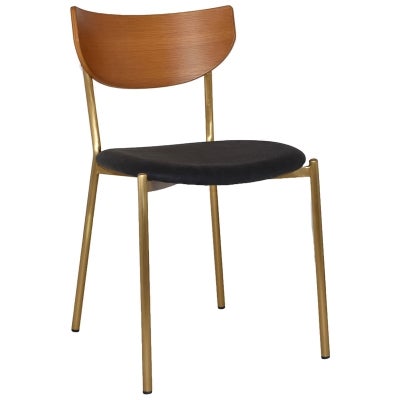 Marco Commercial Grade Stainess Steel Dining Chair, Vinyl Seat, Light Oak / Brass