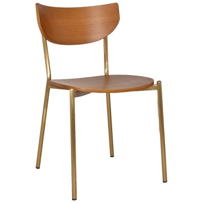 Marco Commercial Grade Stainess Steel Dining Chair, Timber Seat, Light Oak / Brass
