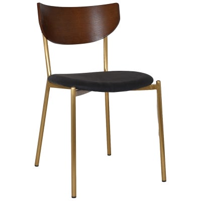 Marco Commercial Grade Stainess Steel Dining Chair, Vinyl Seat, Light Walnut / Brass