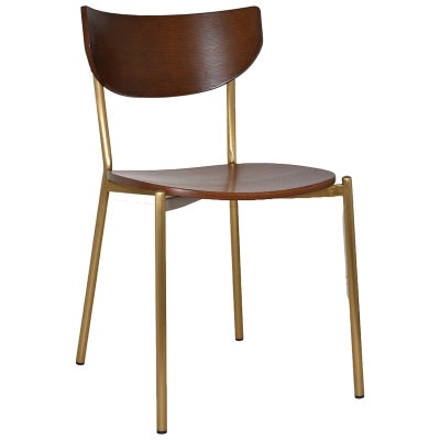 Marco Commercial Grade Stainess Steel Dining Chair, Timber Seat, Light Walnut / Brass