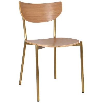 Marco Commercial Grade Stainess Steel Dining Chair, Timber Seat, Natural / Brass