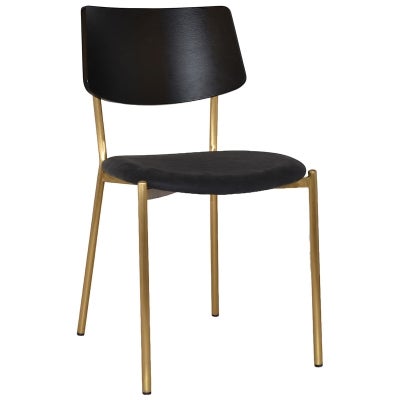 Texas Commercial Grade Stainless Steel Dining Chair, Timber Back & Vinyl Seat, Black / Brass