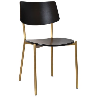 Texas Commercial Grade Stainless Steel Dining Chair, Timber Back & Seat, Black / Brass