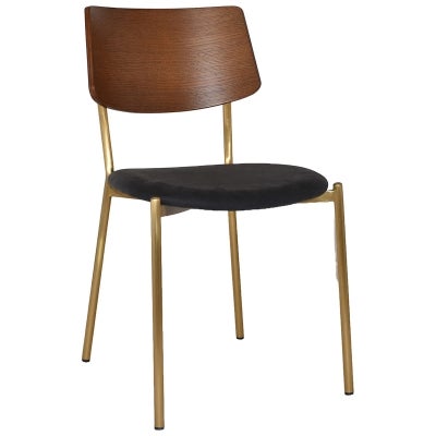 Texas Commercial Grade Stainless Steel Dining Chair, Timber Back & Vinyl Seat, Light Walnut / Black / Brass