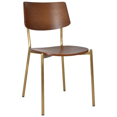 Texas Commercial Grade Stainless Steel Dining Chair, Timber Back & Seat, Light Walnut / Brass