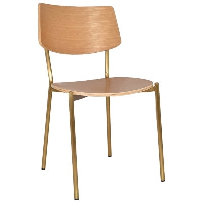 Texas Commercial Grade Stainless Steel Dining Chair, Timber Back & Seat, Natural / Brass
