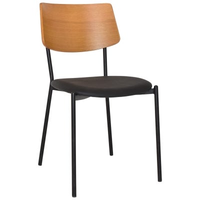 Texas Commercial Grade Steel Dining Chair, Timber Back & Vinyl Seat, Light Oak / Black