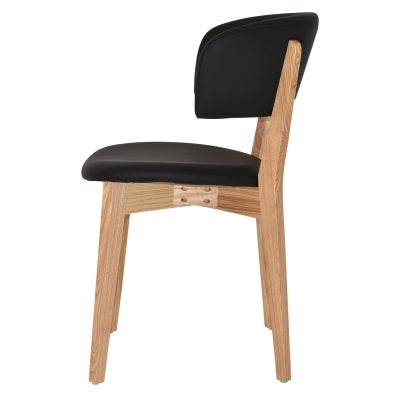 Torino Commercial Grade American Ash Timber Dining Chair, Vinyl Seat & Back, Natural / Black