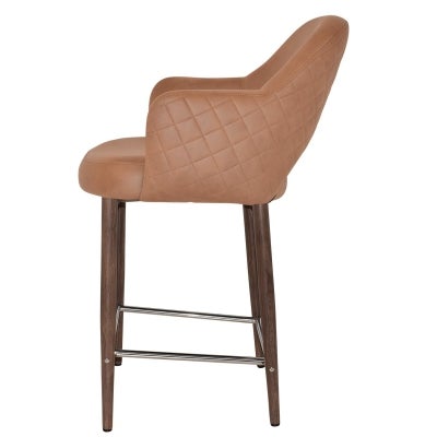 Albury Commercial Grade Pelle / Benito Fabric Counter Stool with Arm, Metal Leg, Tan / Light Walnut