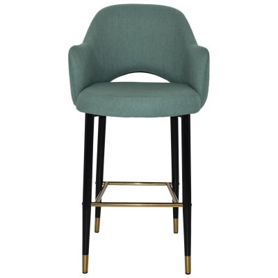 Albury Commercial Grade Gravity Fabric Bar Stool with Arm, Metal Leg, Teal / Black Brass