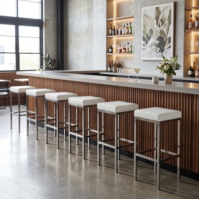 Oslo V2 Commercial Grade Vinyl Upholstered Stainless Steel Bar Stool - White