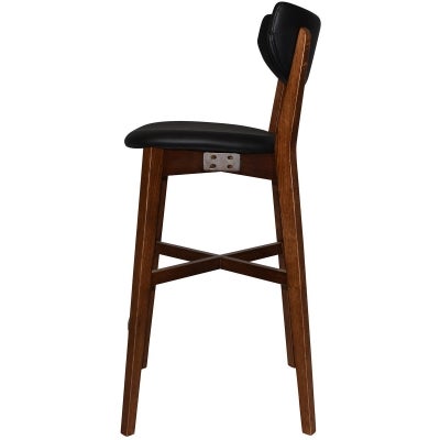 Rialto Commercial Grade Timber Bar Stool, Vinyl Back & Seat, Light Walnut / Black