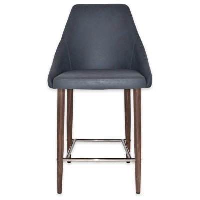 Stockholm Commercial Grade Pelle Fabric Counter Stool, Metal Leg, Navy / Light Walnut