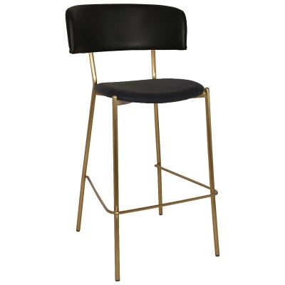 Lugano Commercial Grade Vinyl Bar Stool, Black / Brass
