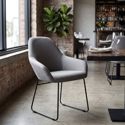 Bronte Commercial Grade Gravity Fabric Dining Armchair, Metal Sled Leg, Steel / Black