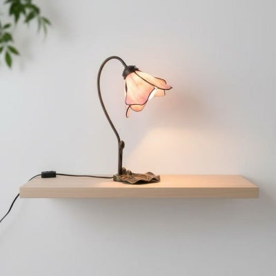 Glowlix Tiffany Style Stained Glass Lotus Table Lamp, Pink