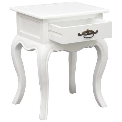 Mervent Solid Mahogany Timber Single Drawer Lamp Table - White
