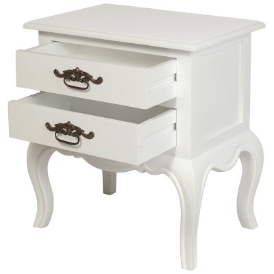 Mervent Mahogany Timber 2 Drawer Lamp Table, White