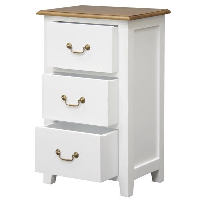 Tasmania Mahogany Timber 3 Drawer Side Table, Caramel / White