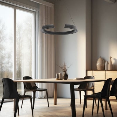Lucid Metal Dimmable LED Circular Pendant Light, CCT, Black 