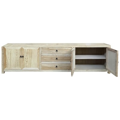 Bailu Reclaimed Elm Timber 4 Door 3 Drawer TV Unit, 250cm