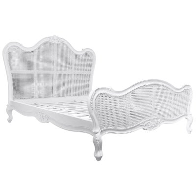 Chester Hand Crafted Solid Mahogany Timber and Rattan King Bed, White