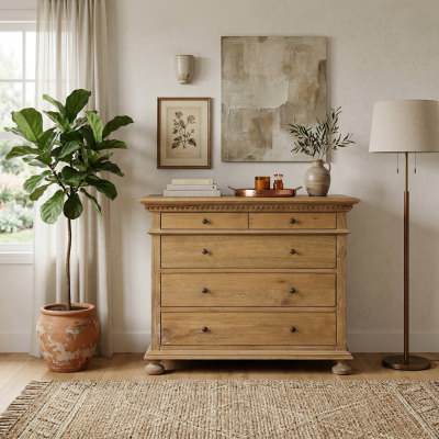 Augusta Mindi Wood 5 Drawer Tallboy, Weathered Oak