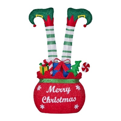 Micah LED Light Up Indoor / Outdoor Elf Stuck in a Gift Sack Ornament, 86cm