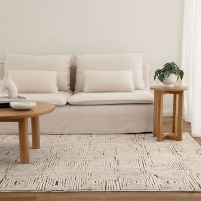 Mila Geometric Squares Modern Rug, 290x200cm, Cream