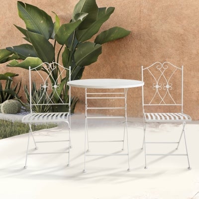 Oliveira Iron Foldable Round Balcony Table, 70cm, White