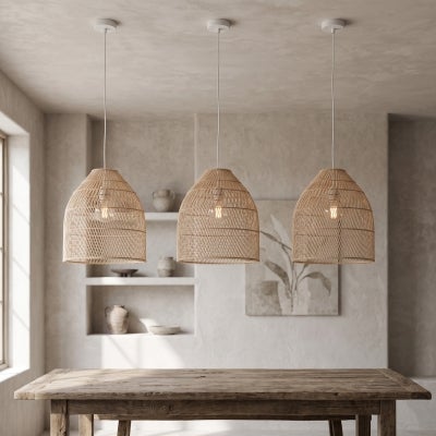 Sawyer Rattan Pendant Light, Natural / White