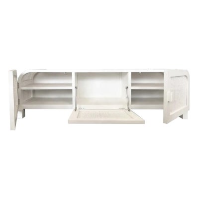 Grace Timber & Rattan 3 Door TV Unit, 180cm, Chalk