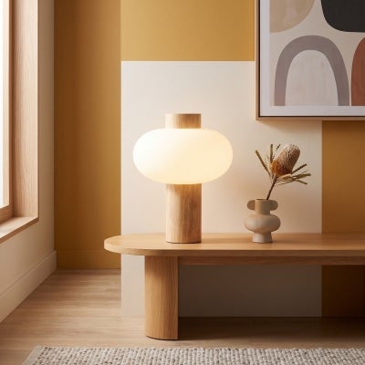 Saxe Glass & Timber Table Lamp, Natural