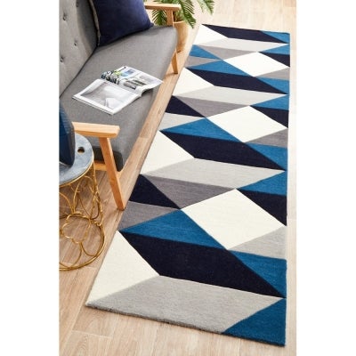 Matrix Columnar Hand Tufted Wool Runner Rug, 400x80cm, Steel