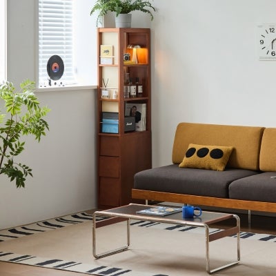 Mies Boxwood Slim Display Shelf with Drawers
