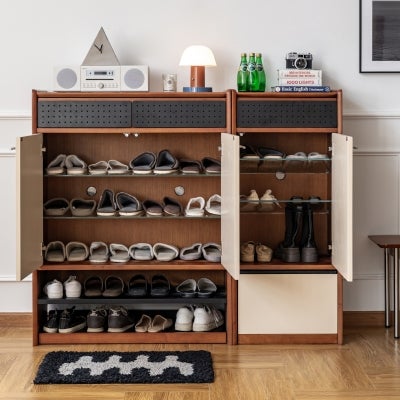 Mies Boxwood 2 Door 2 Drawer Shoe Cabinet with Open Shelf, 90cm