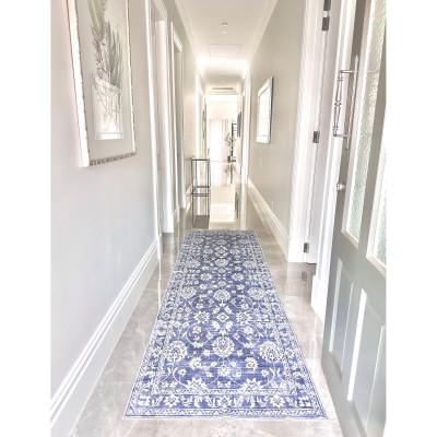 Megan Transitional Machine Washable Runner Rug, 300x90cm, Blue