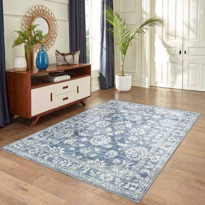Megan Transitional Machine Washable Rug, 150x90cm, Blue